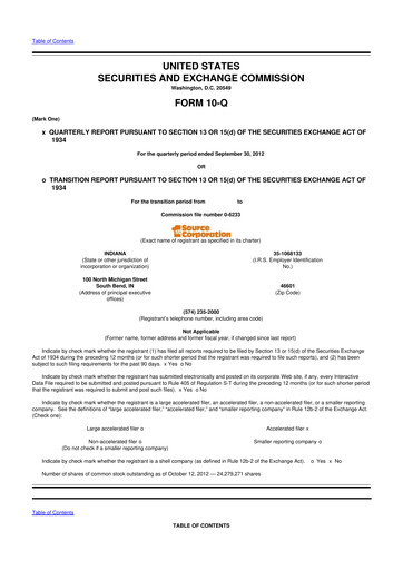 Thumbnail 1st Source
 10-Q Quarterly Report FY2012 