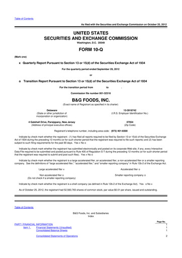 Vorschaubild B&G Foods

 10-Q Quartalsbericht 2012 