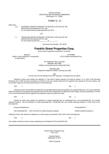 Miniature Franklin Street Properties 10-Q Rapport trimestriel  