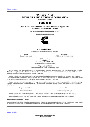 Thumbnail Cummins
 10-Q Quarterly Report FY2012 