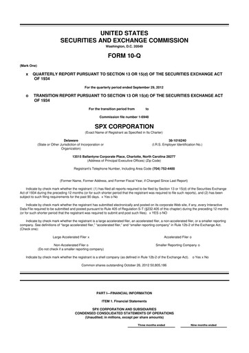 Miniature SPX Technologies 10-Q Rapport trimestriel 2012 