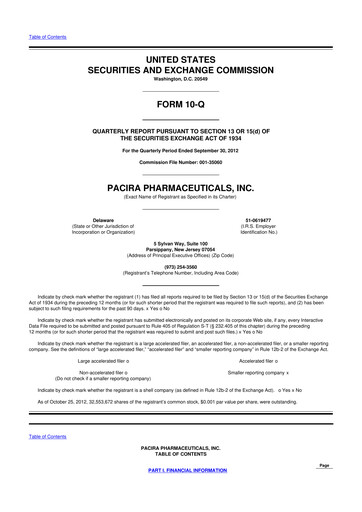 Miniature Pacira Biosciences
 10-Q Rapport trimestriel 2012 