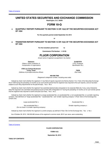 Thumbnail Fluor Corporation
 10-Q Quarterly Report FY2012 