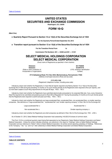 Thumbnail Select Medical Holdings 10-Q Quarterly Report FY2012 