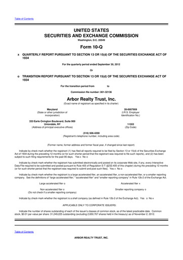 Vorschaubild Arbor Realty Trust
 10-Q Quartalsbericht 2012 