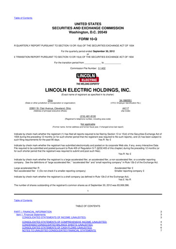 Thumbnail Lincoln Electric
 10-Q Quarterly Report FY2012 