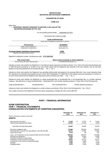 Thumbnail ACNB Corporation
 10-Q Quarterly Report FY2012 
