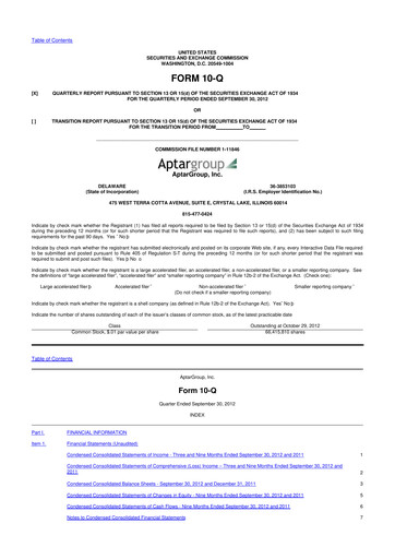 Miniature AptarGroup 10-Q Rapport trimestriel 2012 