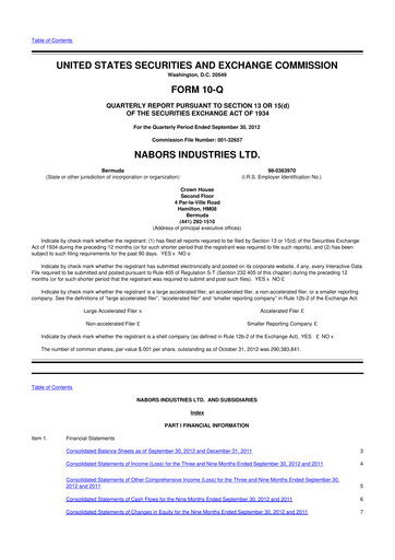Miniature Nabors Industries
 10-Q Rapport trimestriel 2012 