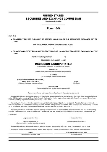 Thumbnail Ingredion 10-Q Quarterly Report FY2012 