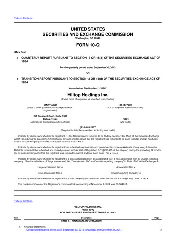 Miniature Hilltop Holdings 10-Q Rapport trimestriel 2012 