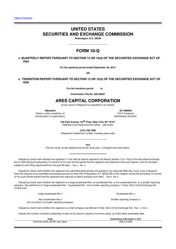 Thumbnail Ares Capital
 10-Q Quarterly Report FY 