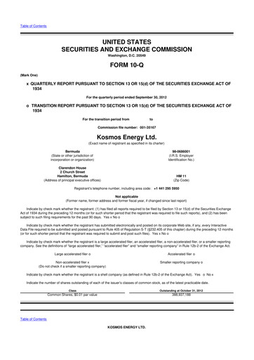 Thumbnail Kosmos Energy 10-Q Quarterly Report FY2012 