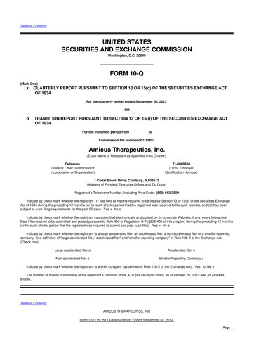 Vorschaubild Amicus Therapeutics
 10-Q Quartalsbericht 2012 