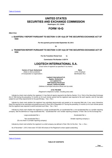 Miniature Logitech 10-Q Rapport trimestriel 2013 