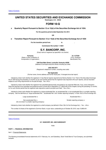 Thumbnail Stock Yards Bancorp 10-Q Quarterly Report FY2012 