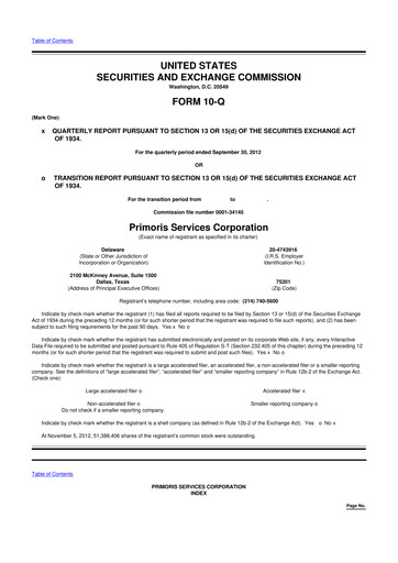 Vorschaubild Primoris Services Corporation
 10-Q Quartalsbericht 2012 