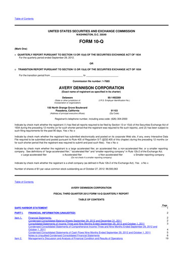 Miniature Avery Dennison
 10-Q Rapport trimestriel 2012 