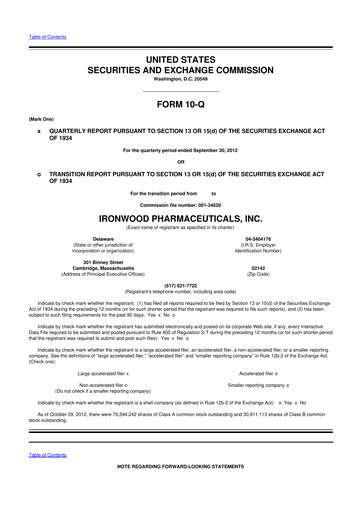 Thumbnail Ironwood Pharmaceuticals
 10-Q Quarterly Report FY2012 