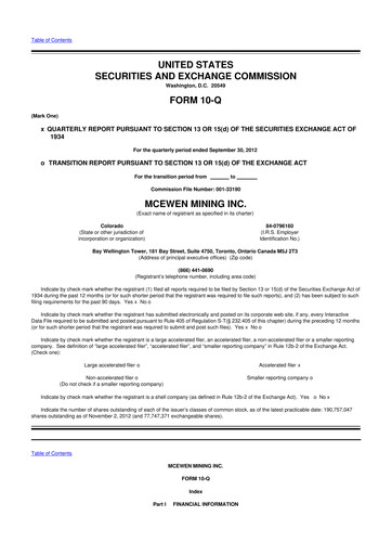 Thumbnail McEwen Mining 10-Q Quarterly Report FY2012 