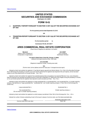 Thumbnail Ares Commercial Real Estate 10-Q Quarterly Report FY2012 