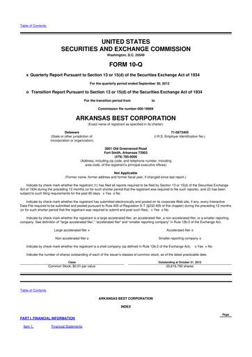 Thumbnail ArcBest 10-Q Quarterly Report FY2012 