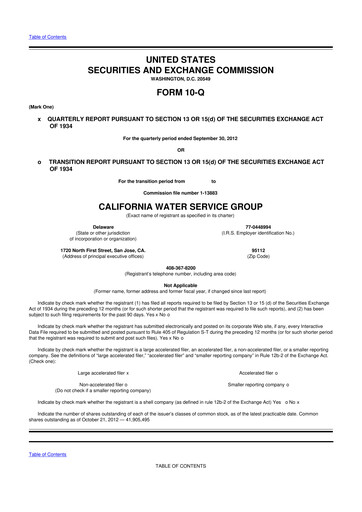 Thumbnail California Water Service Group 10-Q Quarterly Report FY2012 