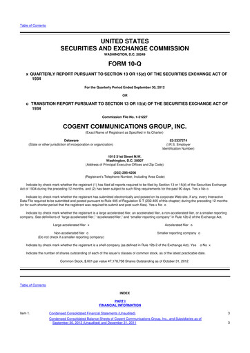 Thumbnail Cogent Communications
 10-Q Quarterly Report FY2012 