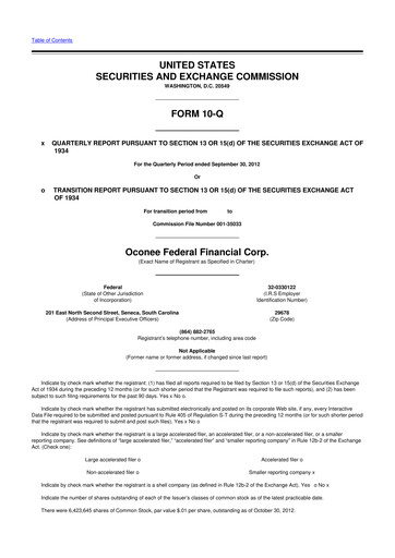 Thumbnail Oconee Federal Financial 10-Q Quarterly Report FY2013 