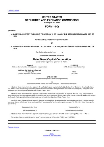 Thumbnail Main Street Capital
 10-Q Quarterly Report FY 