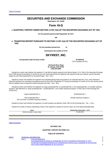 Thumbnail SkyWest 10-Q Quarterly Report FY2012 