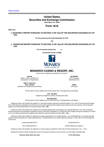 Thumbnail Monarch Casino & Resort 10-Q Quarterly Report FY2012 