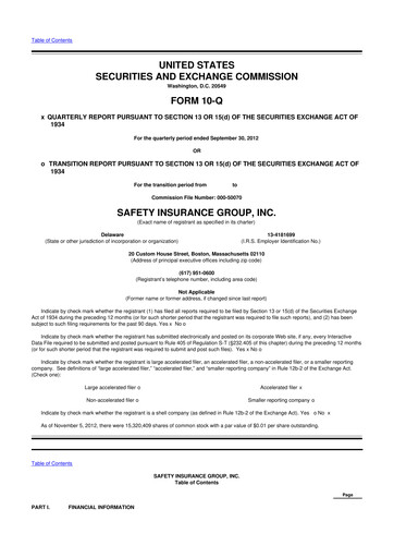 Miniature Safety Insurance
 10-Q Rapport trimestriel 2012 