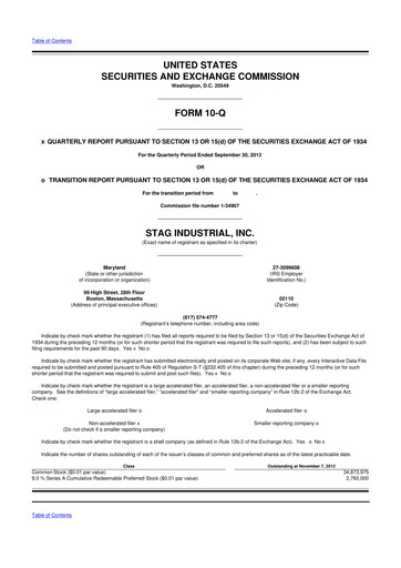 Thumbnail STAG Industrial 10-Q Quarterly Report FY2012 