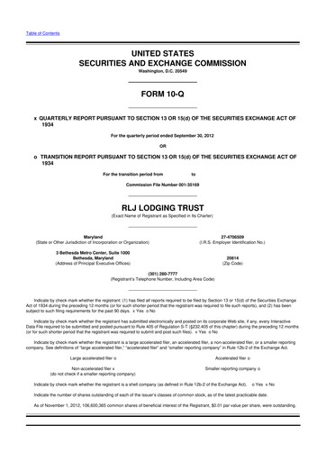 Thumbnail RLJ Lodging Trust 10-Q Quarterly Report FY2012 