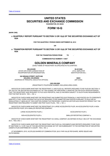 Miniature Golden Minerals
 10-Q Rapport trimestriel 2012 