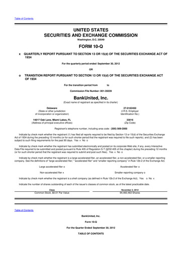 Miniature BankUnited
 10-Q Rapport trimestriel 2012 