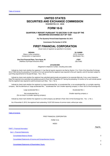 Thumbnail First Financial 10-Q Quarterly Report FY2012 