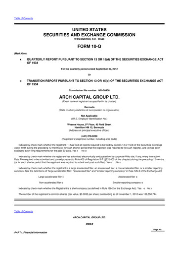Vorschaubild Arch Capital 10-Q Quartalsbericht 2012 