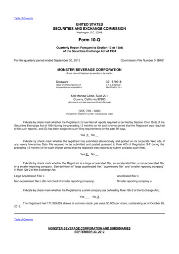 Thumbnail Monster Beverage 10-Q Quarterly Report FY2012 