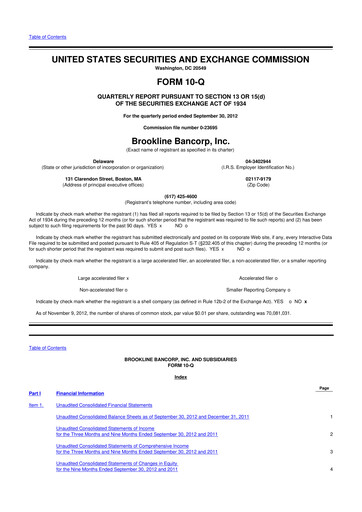 Thumbnail Brookline Bancorp 10-Q Quarterly Report FY2012 