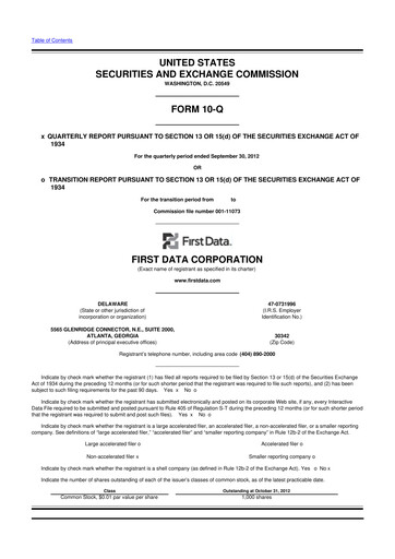 Thumbnail First Data Corporation 10-Q Quarterly Report FY 