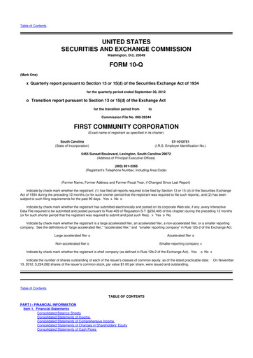 Thumbnail First Community Corporation 10-Q Quarterly Report FY2012 