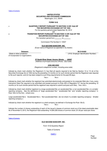 Thumbnail Old Second Bancorp 10-Q Quarterly Report FY2012 