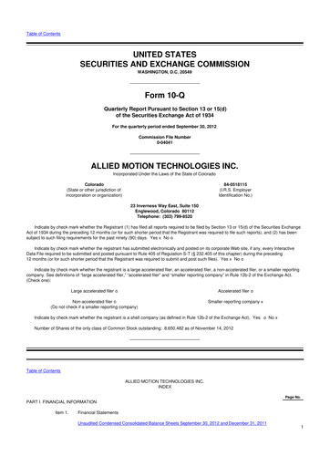 Thumbnail Allient 10-Q Quarterly Report FY2012 