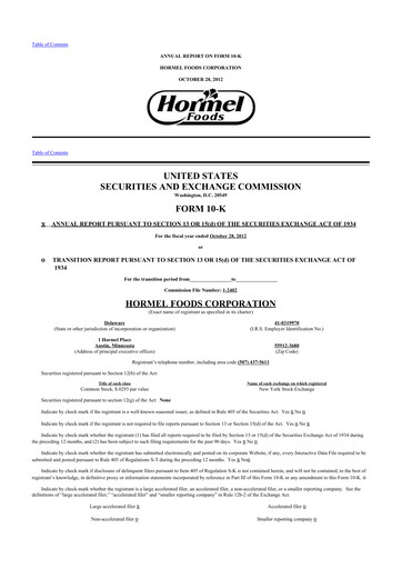 Thumbnail Hormel Foods 10-K Annual Report 2012