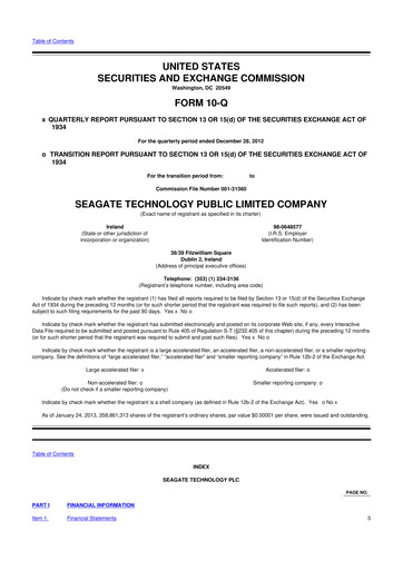 Thumbnail Seagate Technology 10-Q Quarterly Report FY2013 