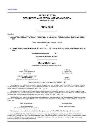 Vorschaubild Royal Gold
 10-Q Quartalsbericht 2013 