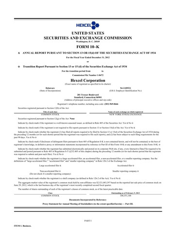 Thumbnail Hexcel
 10-K Annual Report 2012