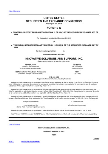 Thumbnail Innovative Solutions and Support 10-Q Quarterly Report FY2013 